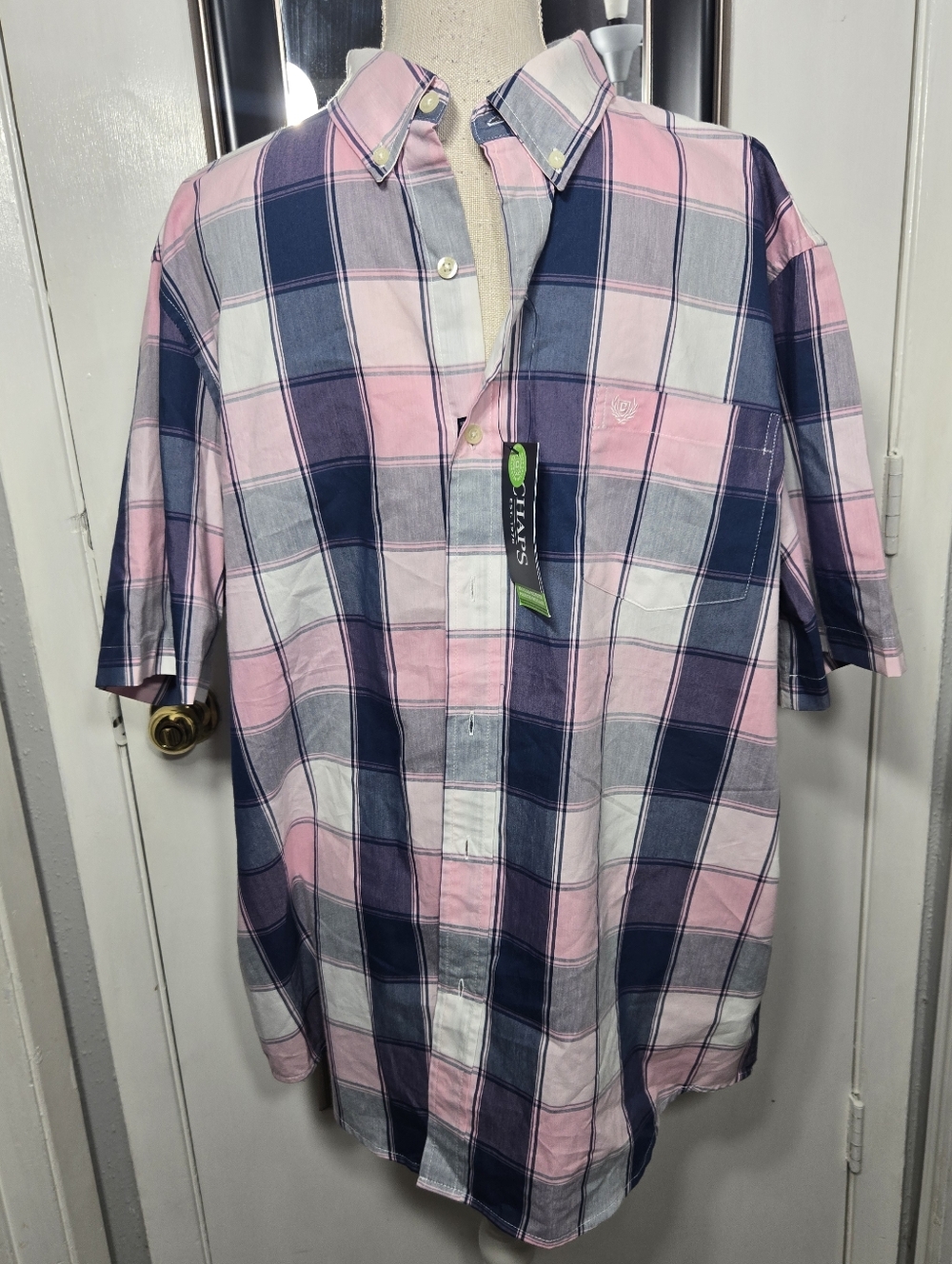 Chaps Men's Button Up Shirt NWT Pink And Blue Sz XL - Picture 2 of 5